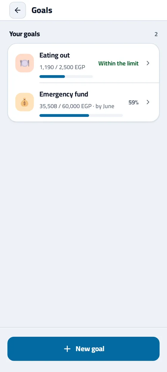 Savings goals in the Masareefy app